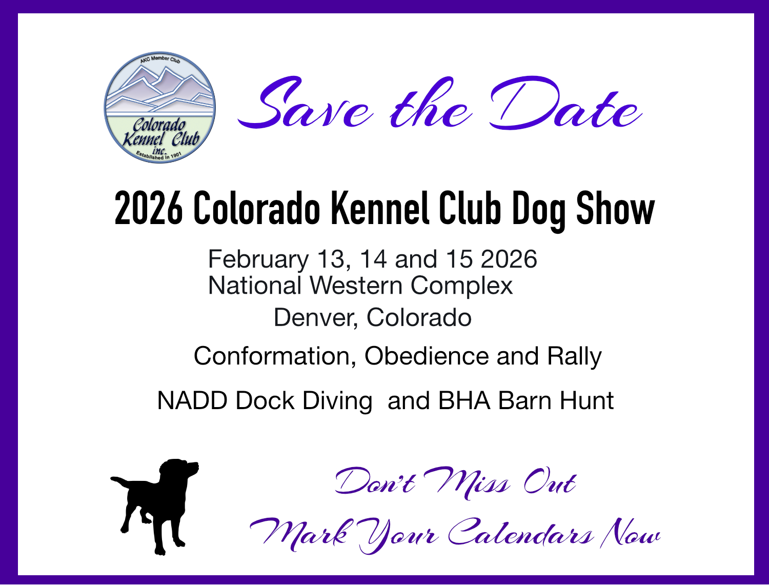 2026 CKC Dog Show Feb 13,14, 15 2025